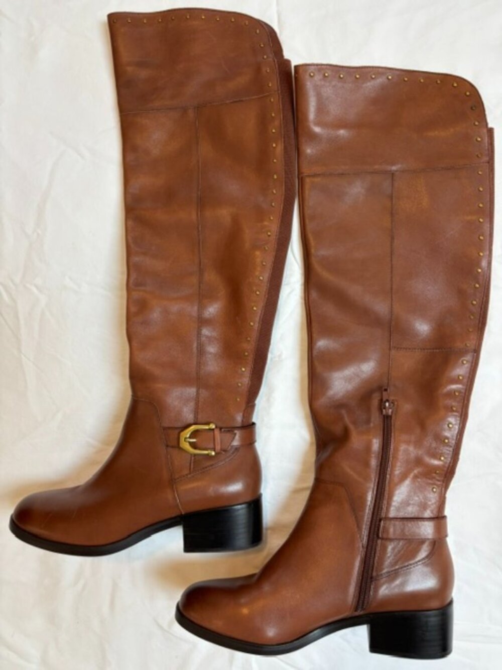 Gibson & Latimer Over-the- Knee Studded Buckle Cognac Leather Riding Boot 8.5M